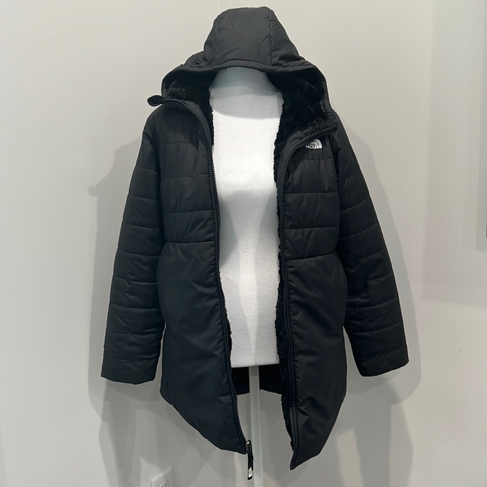 The North Face Puffer Sherpa Jacket Reversible Black Hooded Jacket Kids L